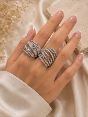 Silver Pavé Wrap Statement Ring | Adjustable Sparkling Cocktail Ring